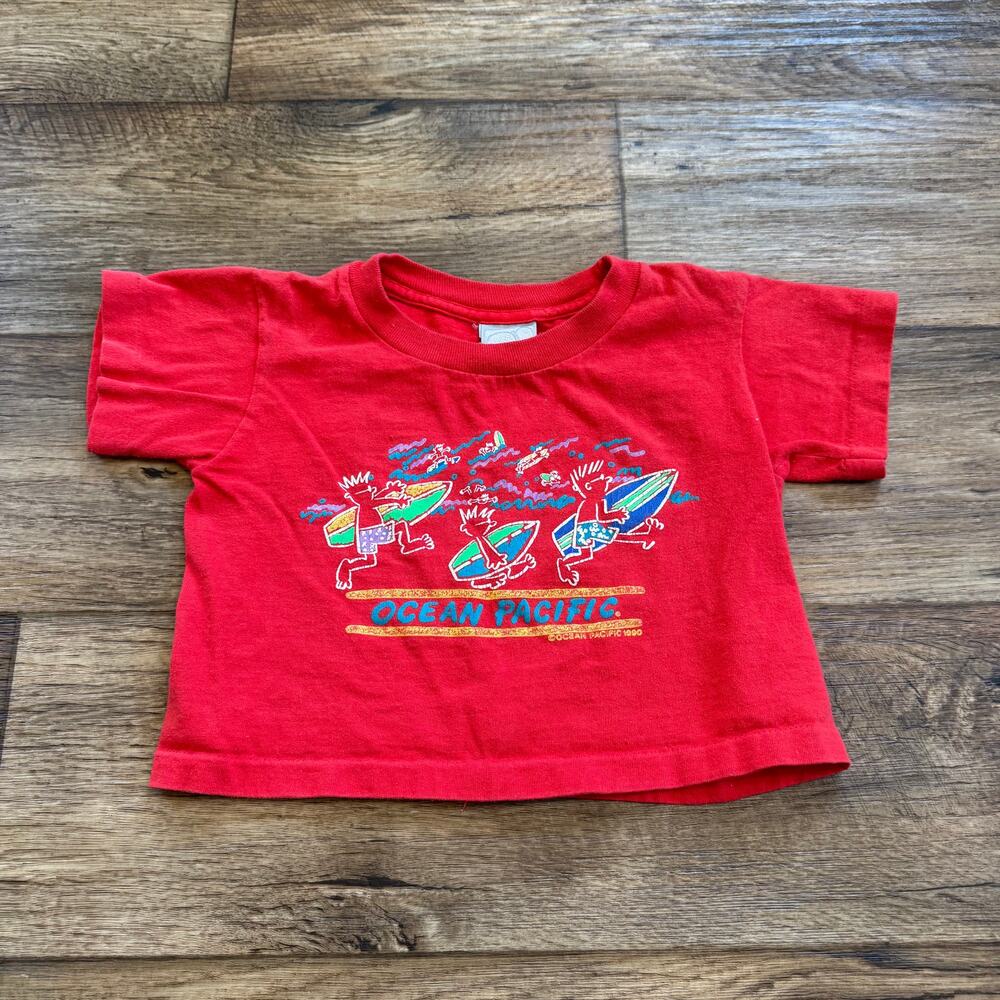 Vintage 90s Ocean Pacific Surf Red Toddler Tee Shirt